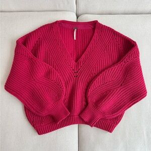Free People All Day Long V Sweater in Red – XS
